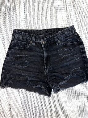 American Eagle Outfitters Washed Black Distressed Denim Shorts